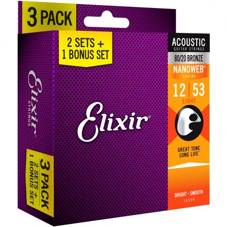 Струны для акустической гитары Elixir 16539 (3 pack) 12-53