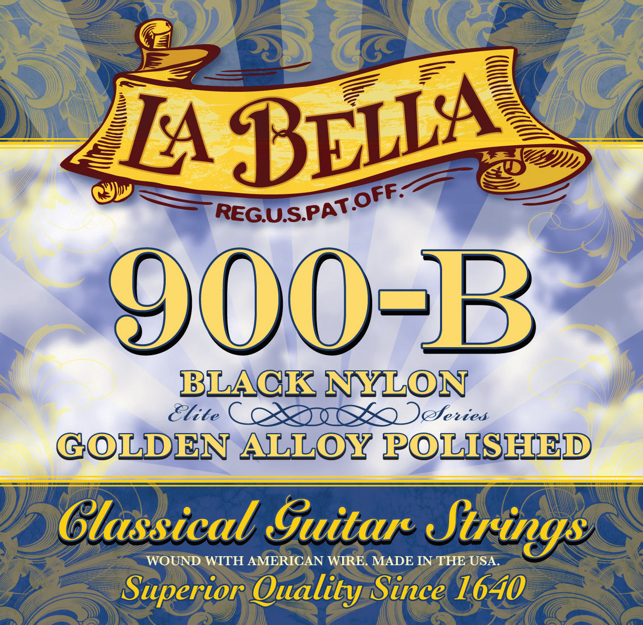 Струны для классической гитары La Bella 900-B ELITE BLACK NYLON, POLISHED GOLDEN ALLOY