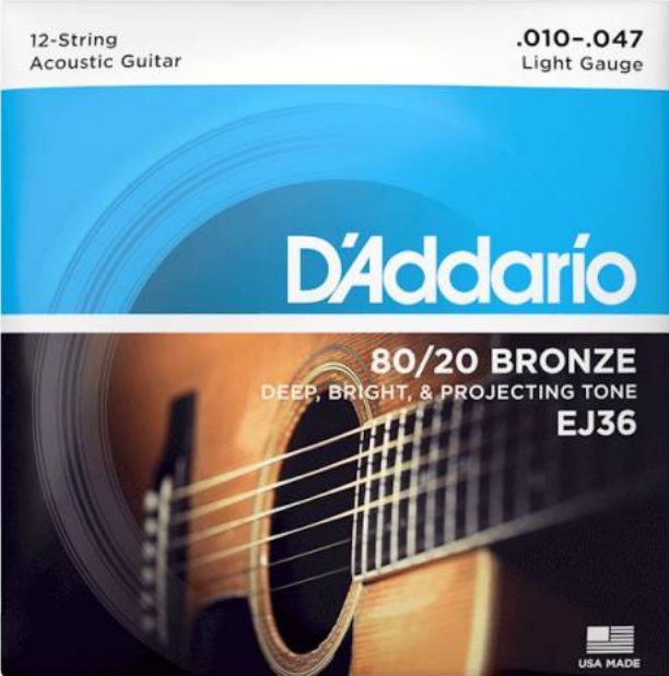 Струны D'addario для 12-ти струнной акустической гитары EJ36 10-47