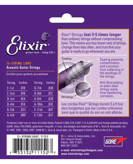 Струны для 12-стр акустической гитары Elixir 11152  010 - .047 -.010 - .027