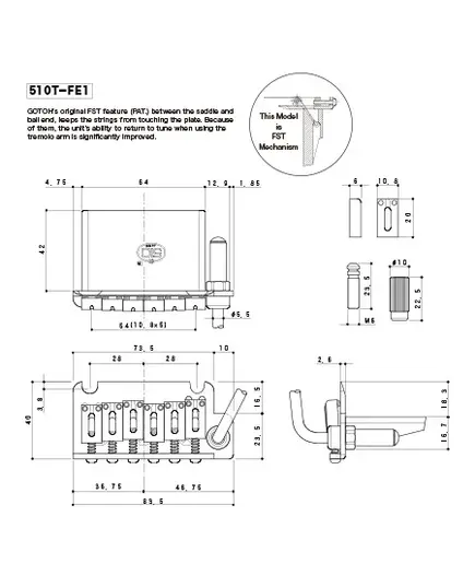 Gotoh 510T-FE1 B. Двусторонний бридж тремоло.