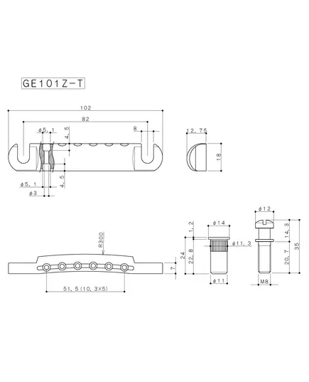 Gotoh GE101Z-T C. Струнодержатель Tune-O-Matic.